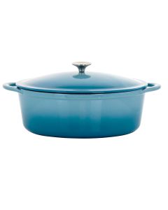 MegaChef 7 Quarts Oval Enameled Cast Iron Casserole in Blue