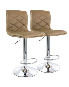 Elama 2 Piece Adjustable Diamond Tufted Faux Leather Bar Stool in Camel with Chrome Base